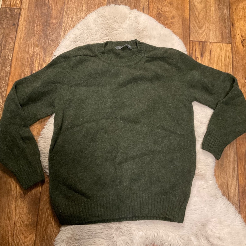 Zara Pullover Size Large Sweater Wool Crew Long Sleeve Olive Gren Womens